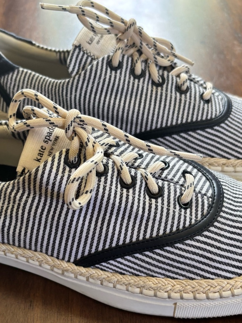 kate spade Black & White Striped Canvas Espadrille Sneakers